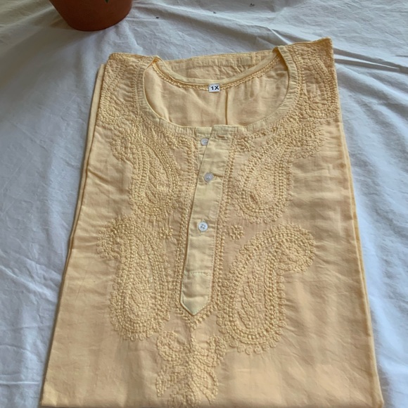 Tunic Kurta Woman’s Top Hand Embroidered 100% Cotton Paisely Print - Picture 2 of 10